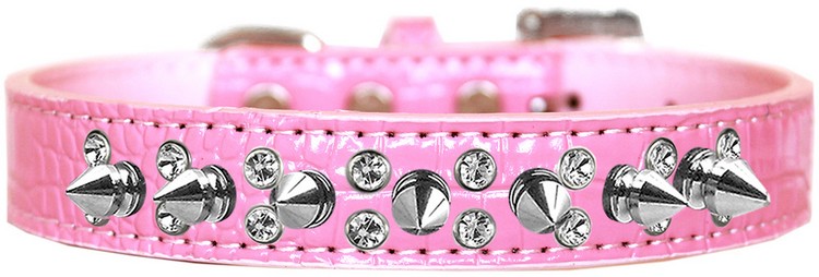 Double Crystal and Spike Croc Dog Collar Light Pink Size 20